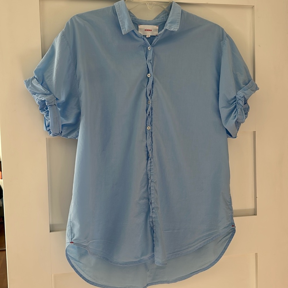 Xirena button down rolled short sleeve top